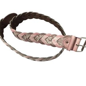 Vintage boho Pink tan braided‎ belt decorative scaffold Small